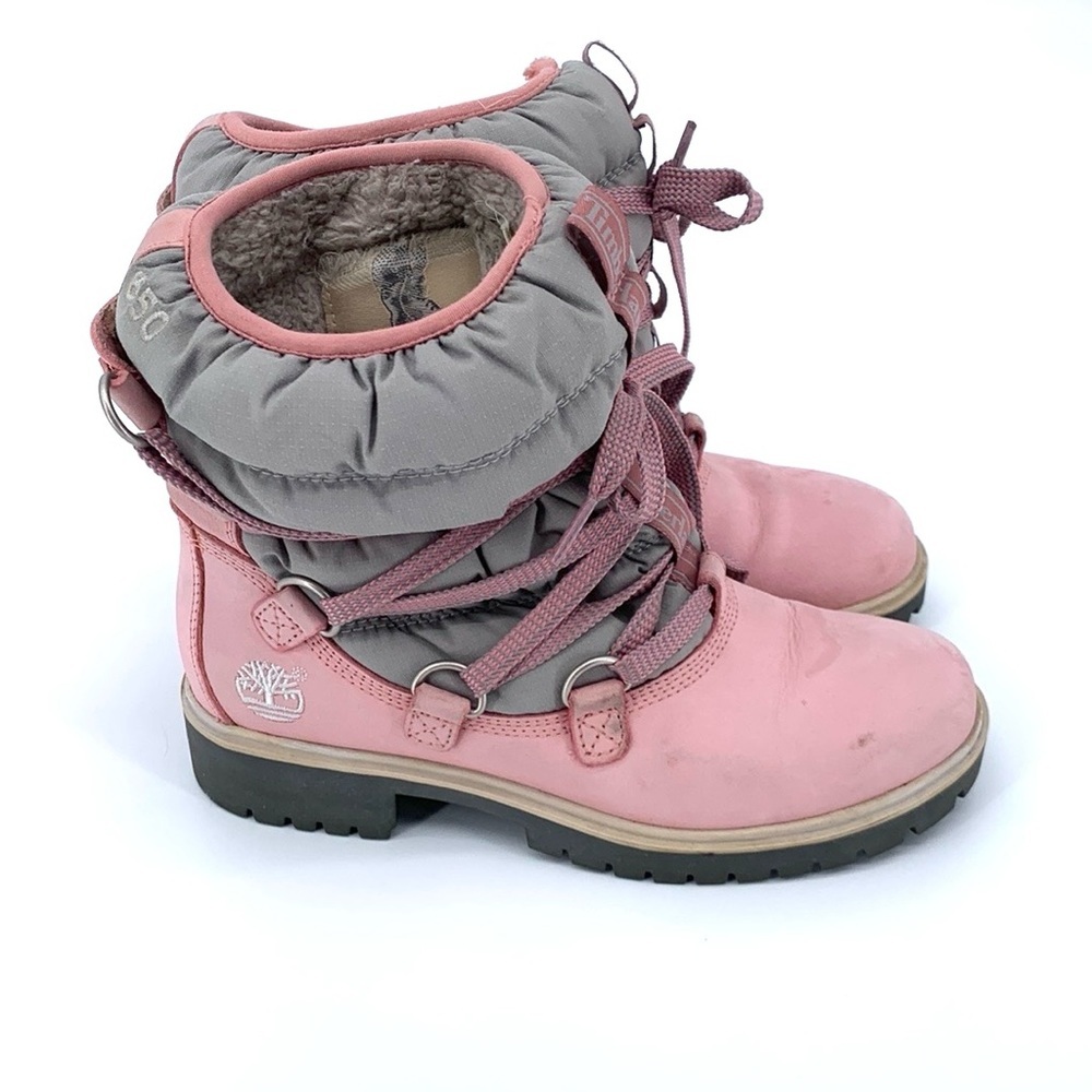 Timberland Pink and Grey Snow Boots Size 5-6